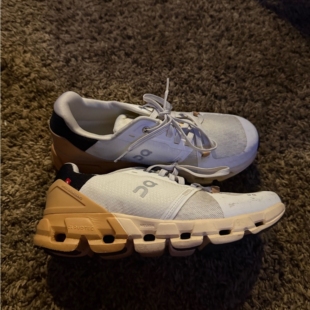 On Running Athletic Shoes White and Tan
